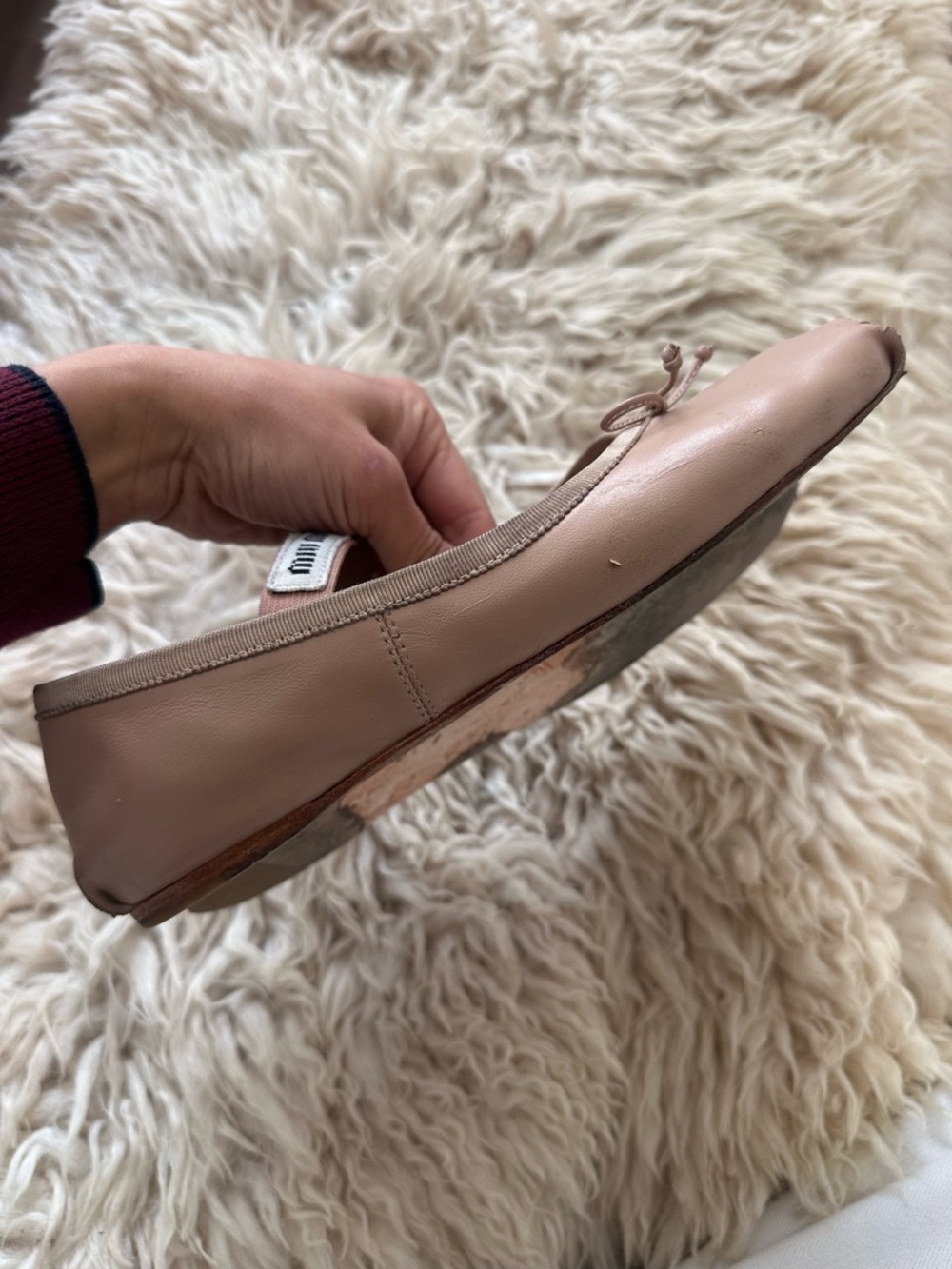 Miu Miu Pink Tan Leather Ballet Flats - Picture 5 of 8